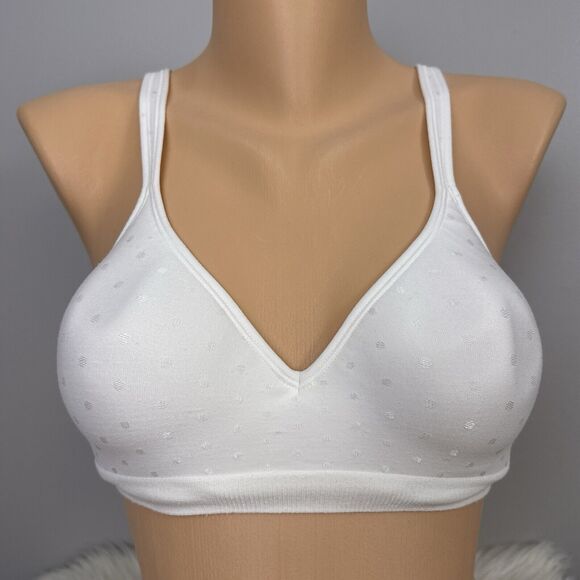 Bali Comfort Revolution Bra Size 36C White Wirefree Lined Soft Cup Polka Dot - Picture 1 of 5